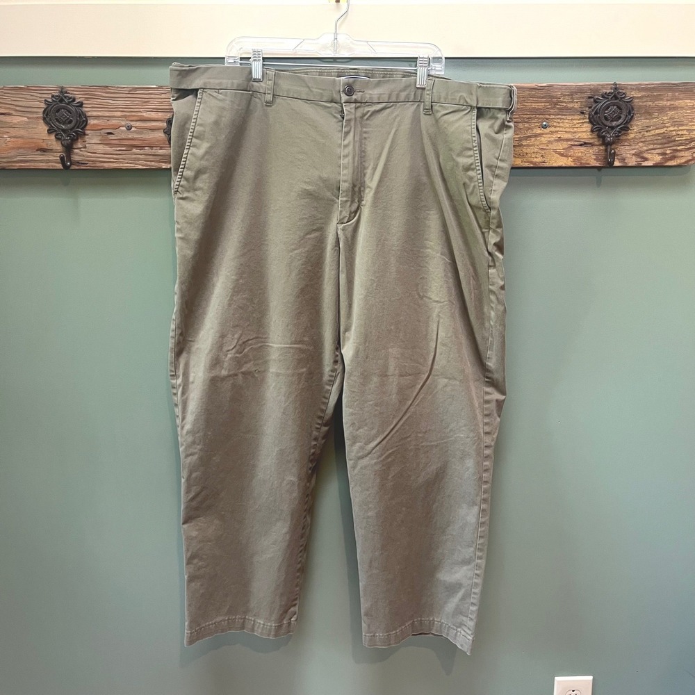 Lands End Mens 46T Traditional Fit Chino Pants Olive Green Stretch Cotton 503752